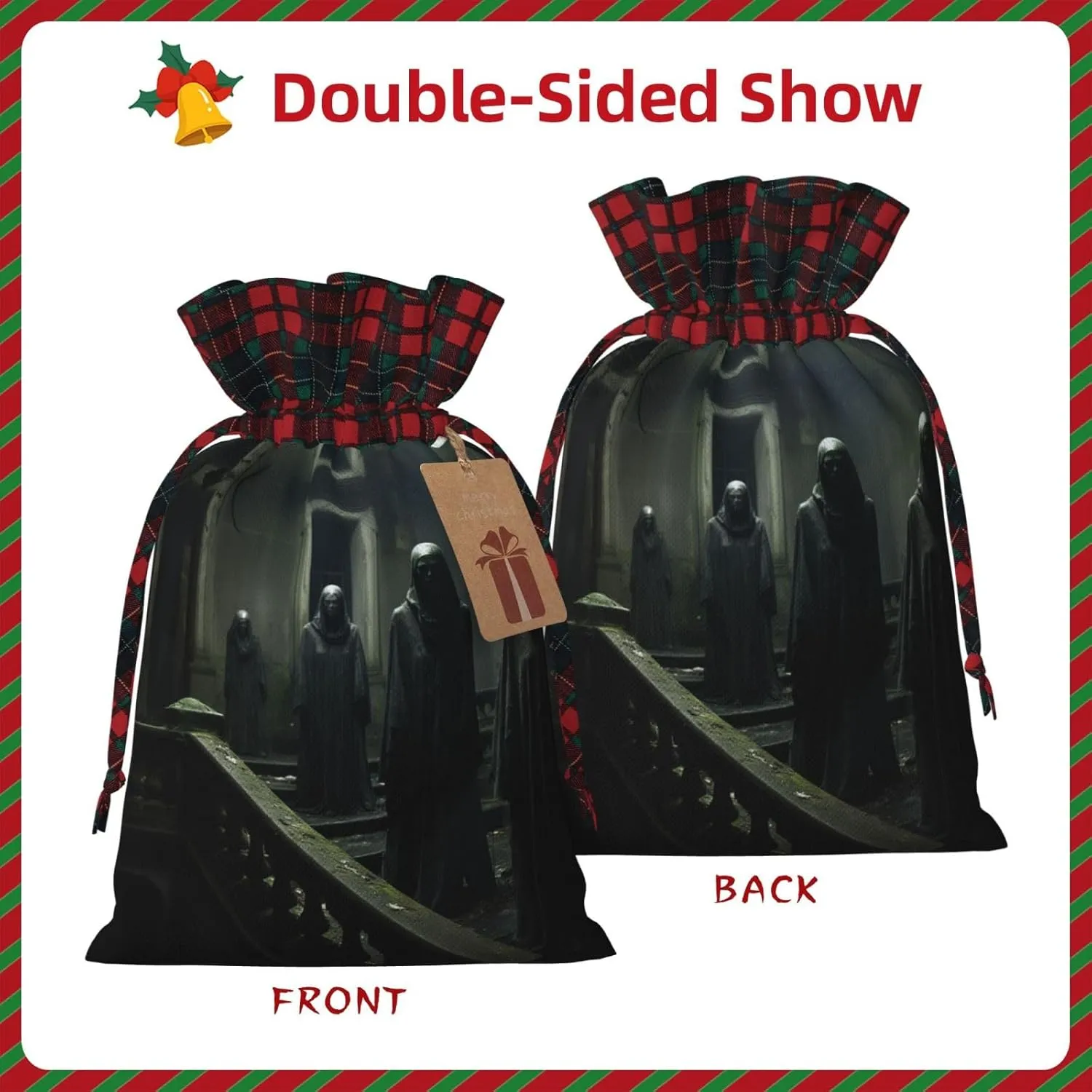 DRTGEDS Haunted Mansions 1pcs Christmas Drawstring Tote 8.3x11.8in,Robust Bag For Gifts And Everyday Used Essentials