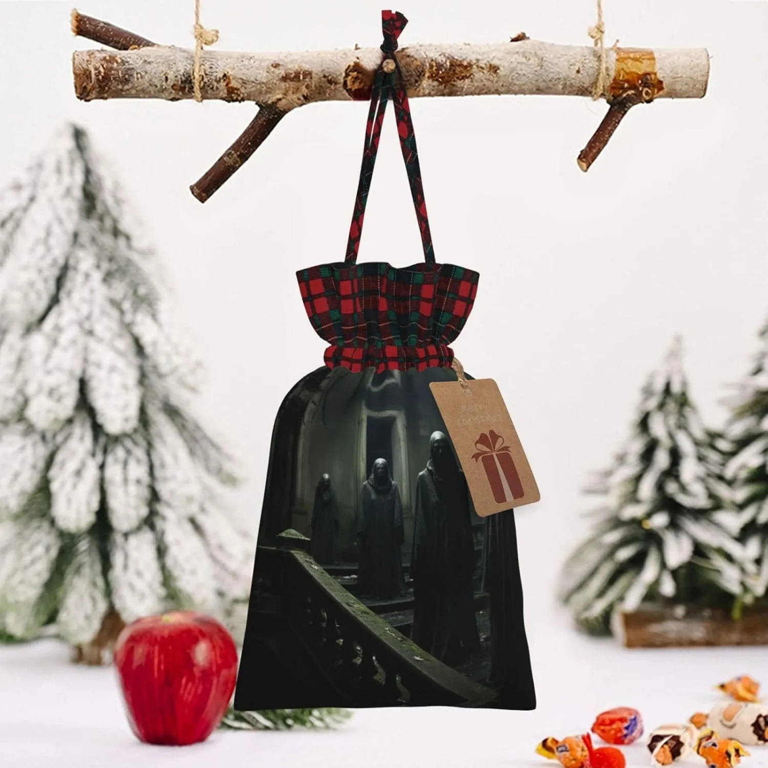 DRTGEDS Haunted Mansions 1pcs Christmas Drawstring Tote 8.3x11.8in,Robust Bag For Gifts And Everyday Used Essentials
