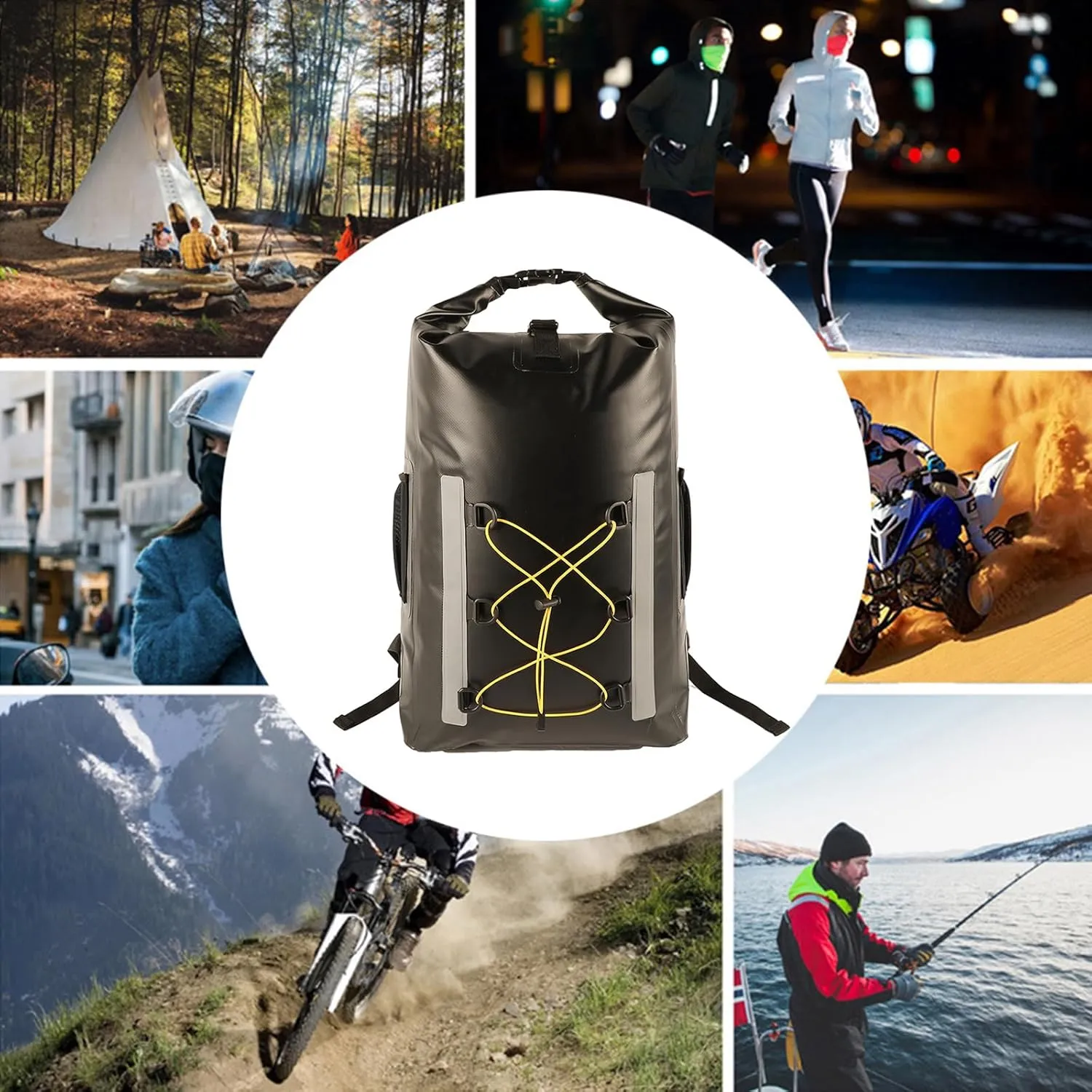 Dry Backpack Water Proof Dry Bag Backpack 30L with Meshes Pocket Adjustable Strap Roll Top Dry Bag for Kayaking Rafting