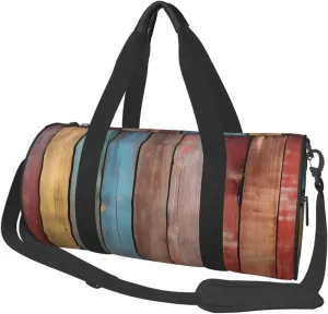 Duffel Bag for Gym Travel Storage Luggage Bag Vintage Wooden Striped Sport Duffle Bag With Zipper Weekender Bag