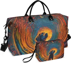 Duffel Bag Set with Toiletry Bag for Travel Gym Sport, Luggage Sleeve Weekender Bag Carry on Overnight Bag-Mystical Path Dog Print