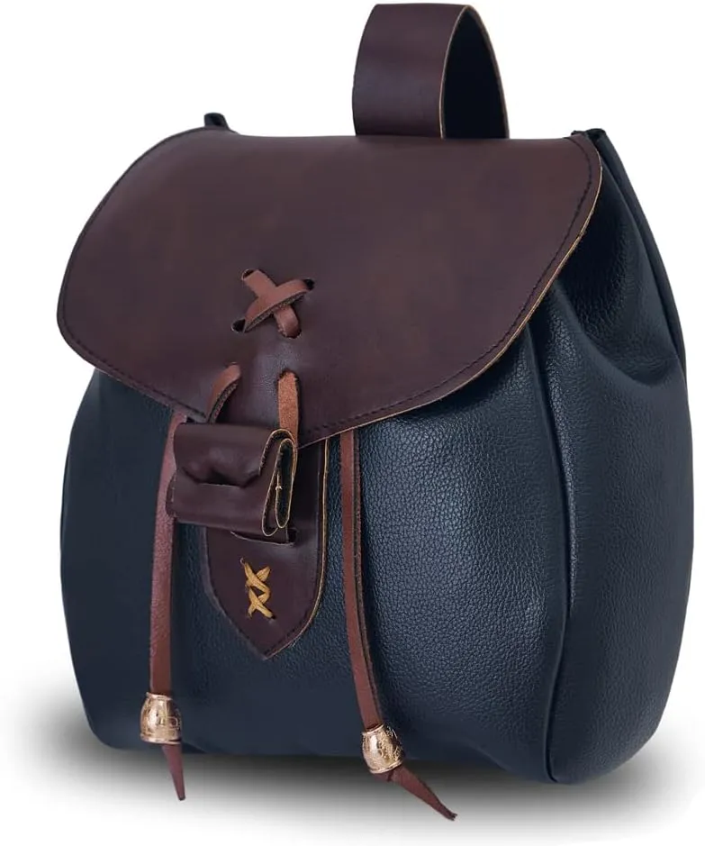 DUNHAO COS Renaissance Belt Pouch Medieval Costume Accessory Leather Drawstring Coin Purse LARP Waist Bag Blue