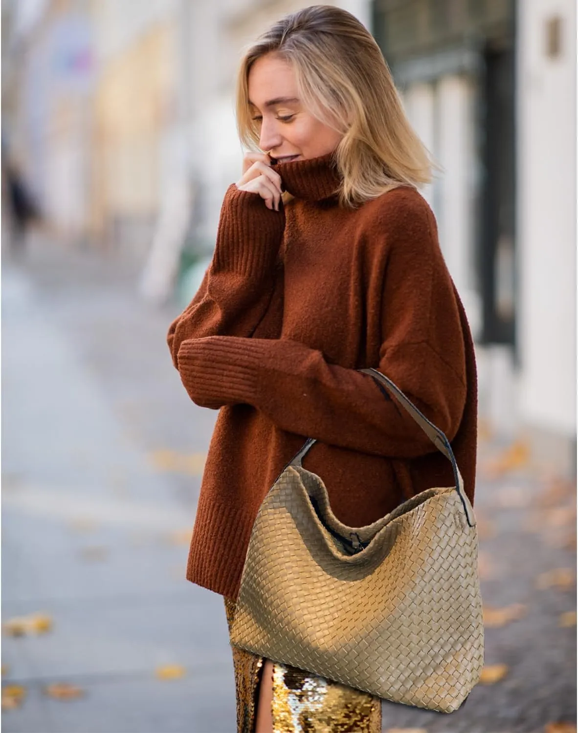 Dyalsa Woven Tote Bag for Women - Vegan Leather Large Messenger Retro Handmade Travel Shoulder Bag