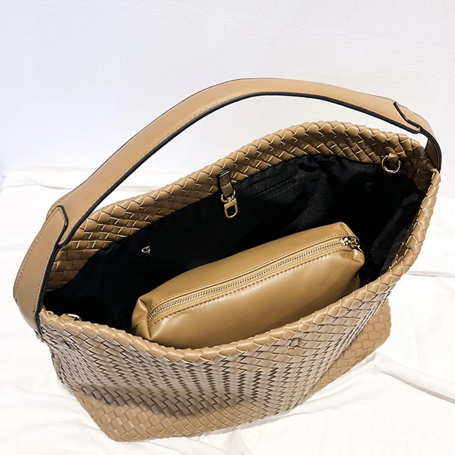 Dyalsa Woven Tote Bag for Women - Vegan Leather Large Messenger Retro Handmade Travel Shoulder Bag