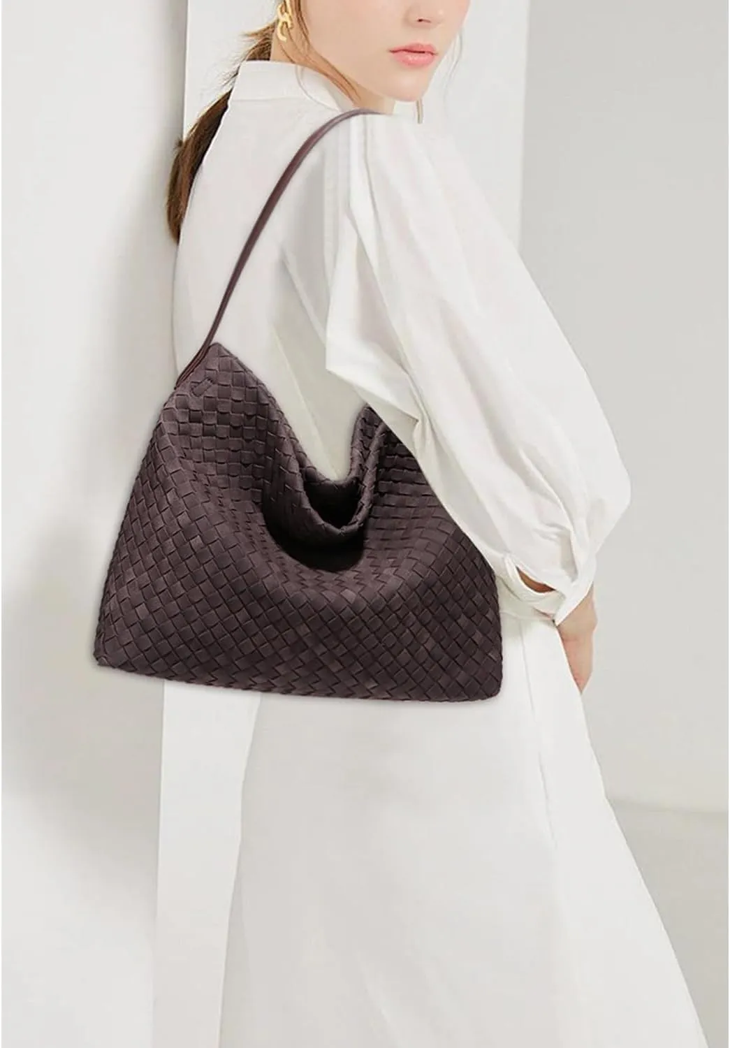 Dyalsa Woven Tote Bag for Women - Vegan Leather Large Messenger Retro Handmade Travel Shoulder Bag