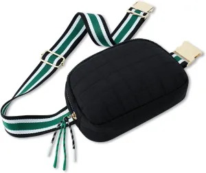 DYSHAYEN Quilted Belt Bag Fanny Pack Crossbody Bag for Women Everywhere Belt Bag with Stripe Strap,Fashion Waist Bag for Workout Running Traveling Hiking (Black)