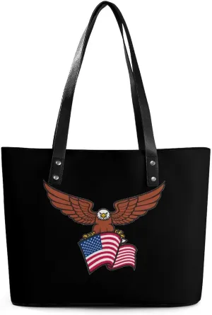 Eagle U.S. Flag Tote Bag Ladies Leather Handbags Large Western Purse Shoulder Bag