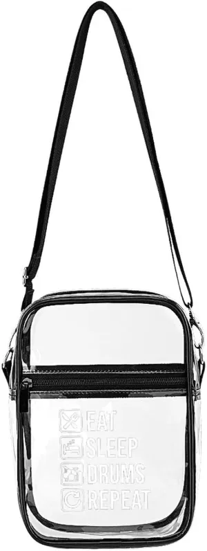 EAT Sleep Drum Repeat Clear Stadium Crossbody Bag Small Shoulder Purse Adjustable Strap Handbag for Women Men