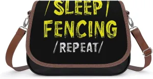 Eat Sleep Fencing Repeat Trendy Crossbody Bags Purses for Women Casual Shoulder Handbags with Adjustable Wide Strap