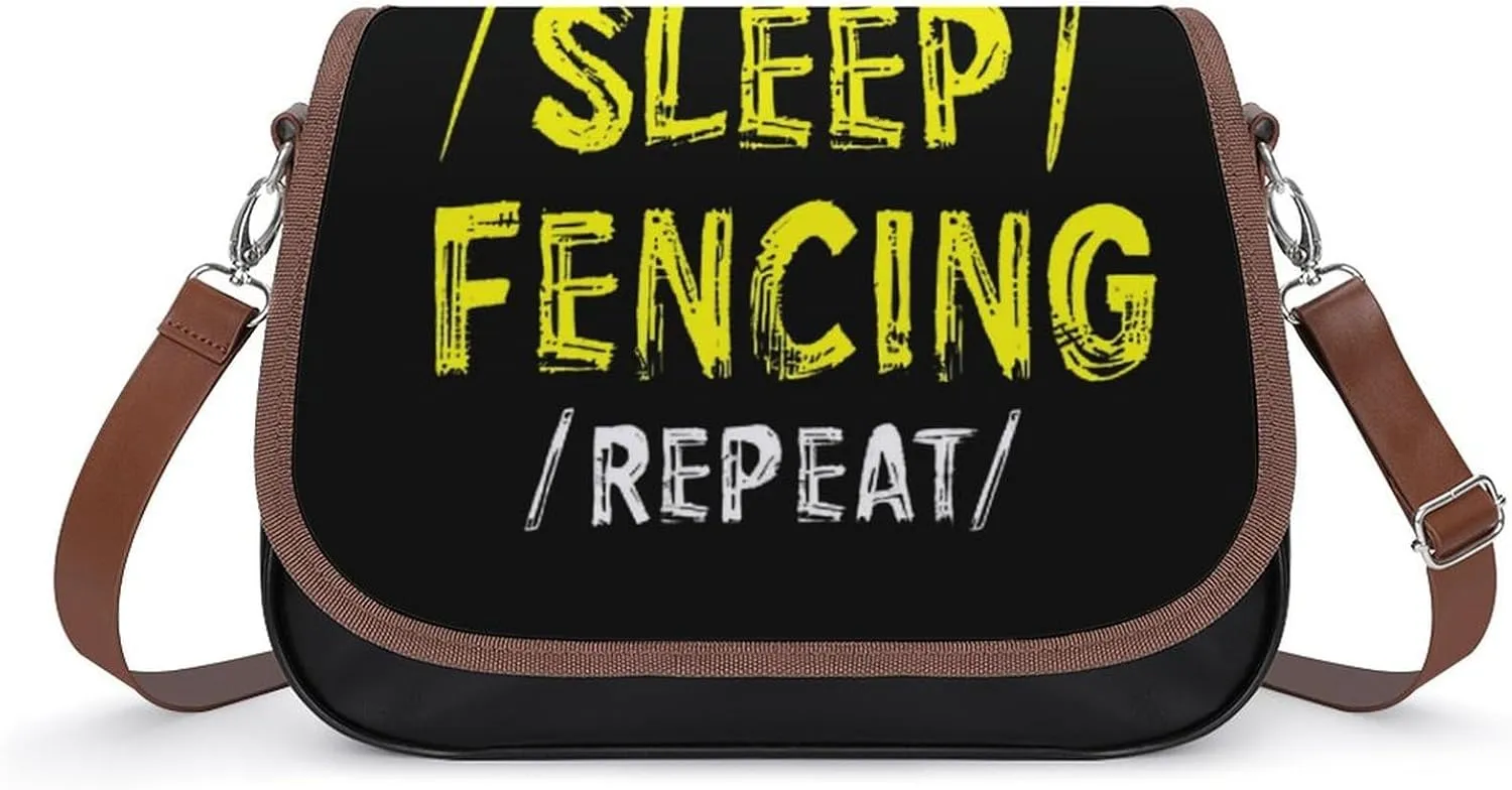 Eat Sleep Fencing Repeat Trendy Crossbody Bags Purses for Women Casual Shoulder Handbags with Adjustable Wide Strap