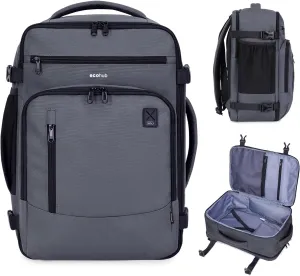 ECOHUB 17" Small Travel Backpack, United Airlines Personal Item Bag 17x10x9 with 16 Pockets, Water Resistant Rucksacks Fit 15.6" Laptop, AirTag Pocket, Lightweight Casual Daypack, 25L, Grey Green