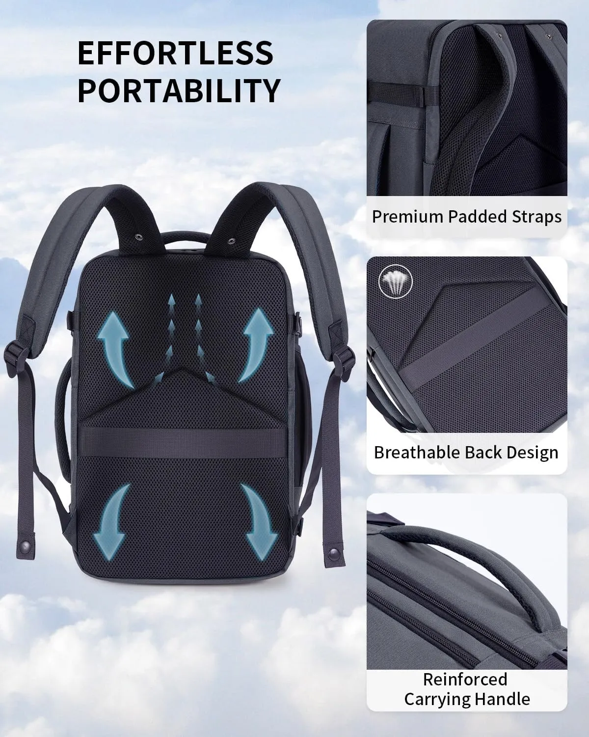 ECOHUB 17" Small Travel Backpack, United Airlines Personal Item Bag 17x10x9 with 16 Pockets, Water Resistant Rucksacks Fit 15.6" Laptop, AirTag Pocket, Lightweight Casual Daypack, 25L, Grey Green