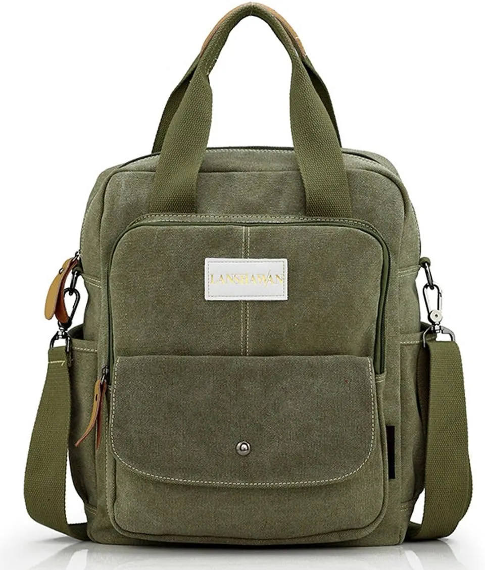 Ecokaki Unisex Canvas Shoulder Messenger Bag Schoolbag Laptop Travel Backpack