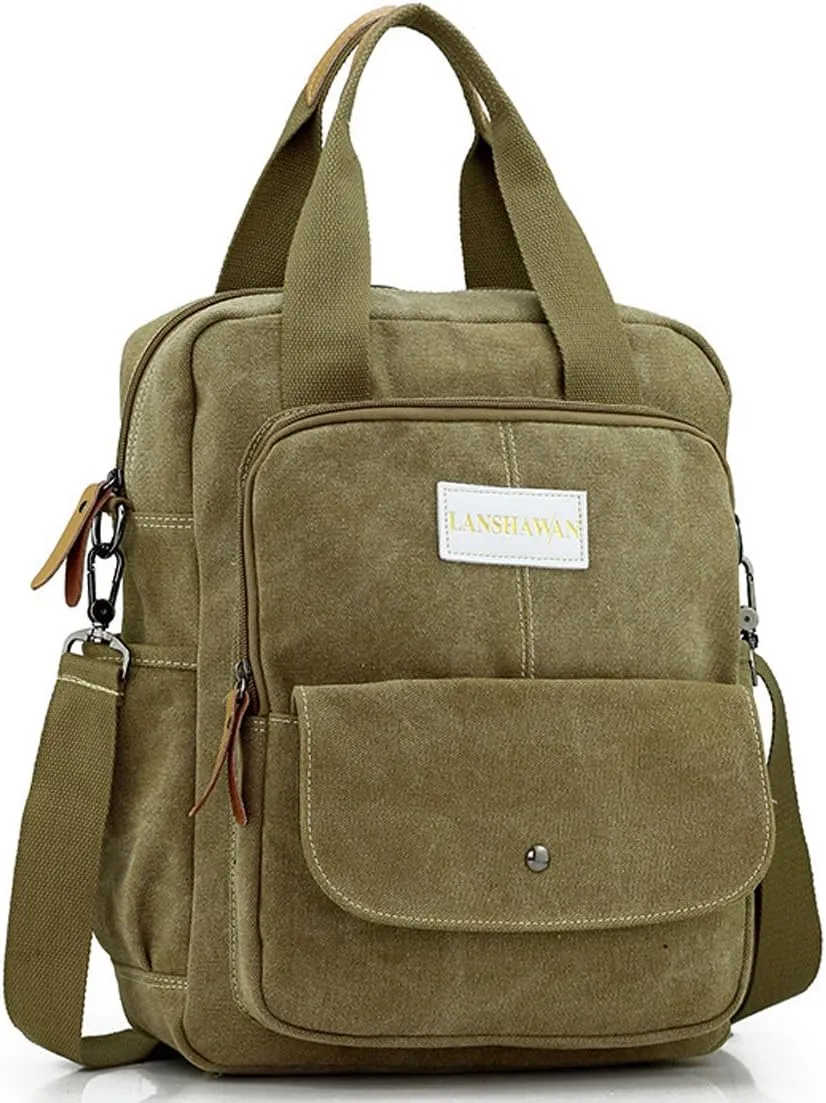 Ecokaki Unisex Canvas Shoulder Messenger Bag Schoolbag Laptop Travel Backpack
