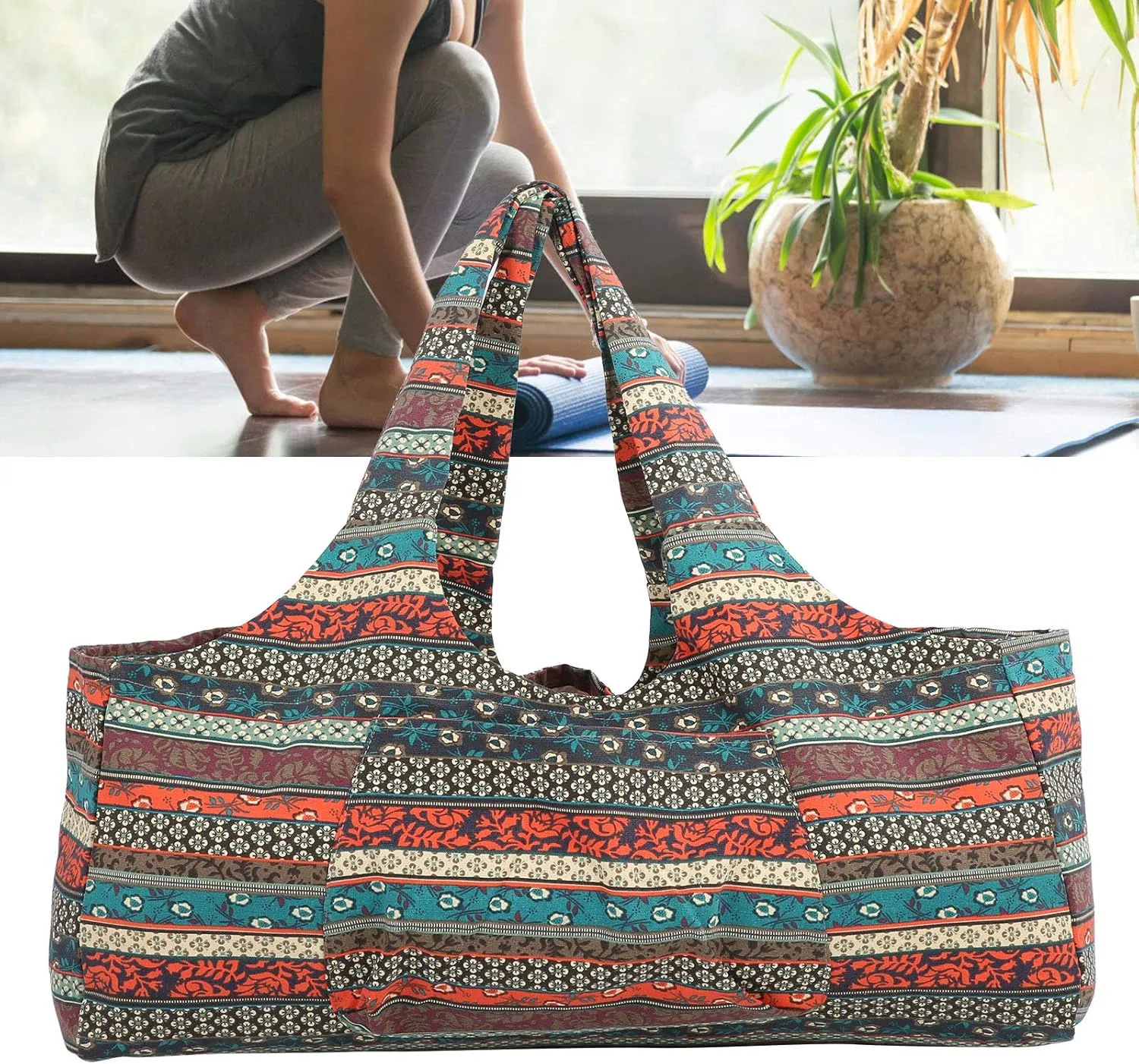 Ejoyous Yoga Mat Bag, Large Yoga Mat Carriers Bohemian Style Carry Bag Canvas Gym Sports Bag