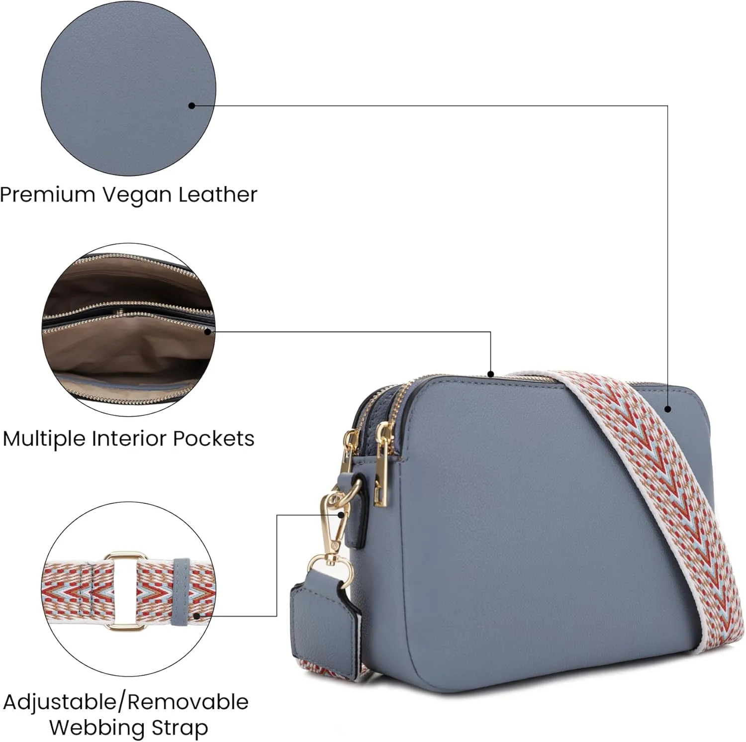 Emperia Crossbody Bag for Women Small Crossbody Camera Purses with Adjustable Webbing Shoulder Strap