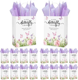 Engrowtic 50 Sets a Little Butterfly Is on Her Way Baby Shower Favor 50 Little Butterfly Gift Bags Floral Gift Bags with Handles Tissue Paper Little Butterfly Baby Shower Decorations for Guests Gift
