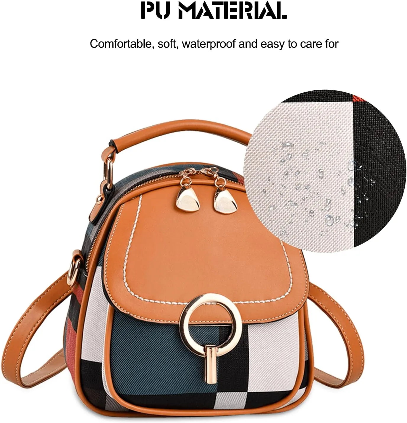 Ergocar Women's Fashion Backpack Purse, Anti-theft Convertible Tote Backpack for Women, Plaid PU Leather Casual Daypack for Girls Shoulder Bag, Ladies Small Travel Purse, Red