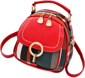 Ergocar Women's Fashion Backpack Purse, Anti-theft Convertible Tote Backpack for Women, Plaid PU Leather Casual Daypack for Girls Shoulder Bag, Ladies Small Travel Purse, Red