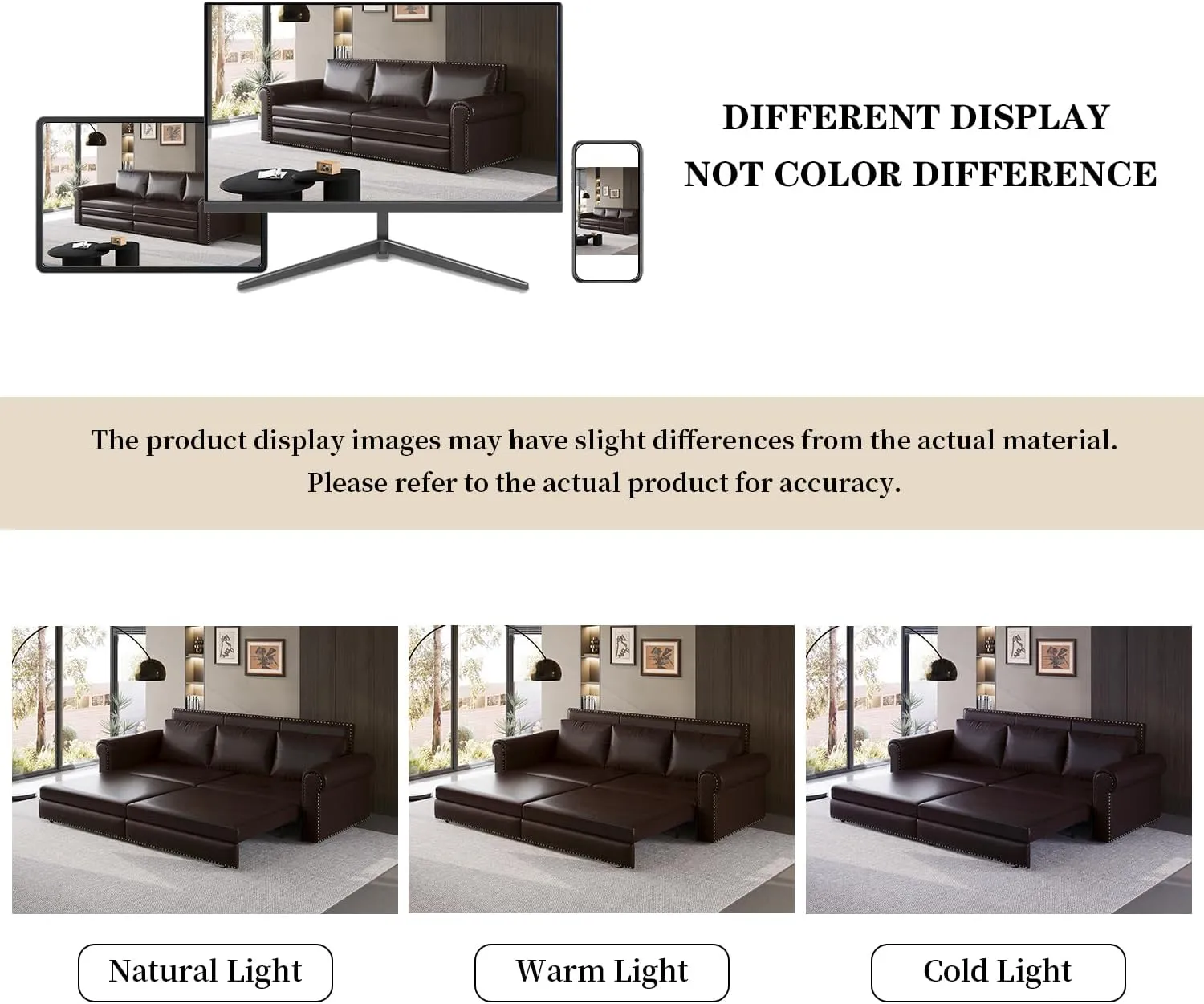 ERYE 3 in 1 King Convertible Sofabed Modern 3 Seater Sofa Couch W/Pull Out Sleeper Couch Bed and Nailhead Decor, King Size Sleeper Sofa Bed Faux Leather Upholstered Lounge Daybed for Living Room