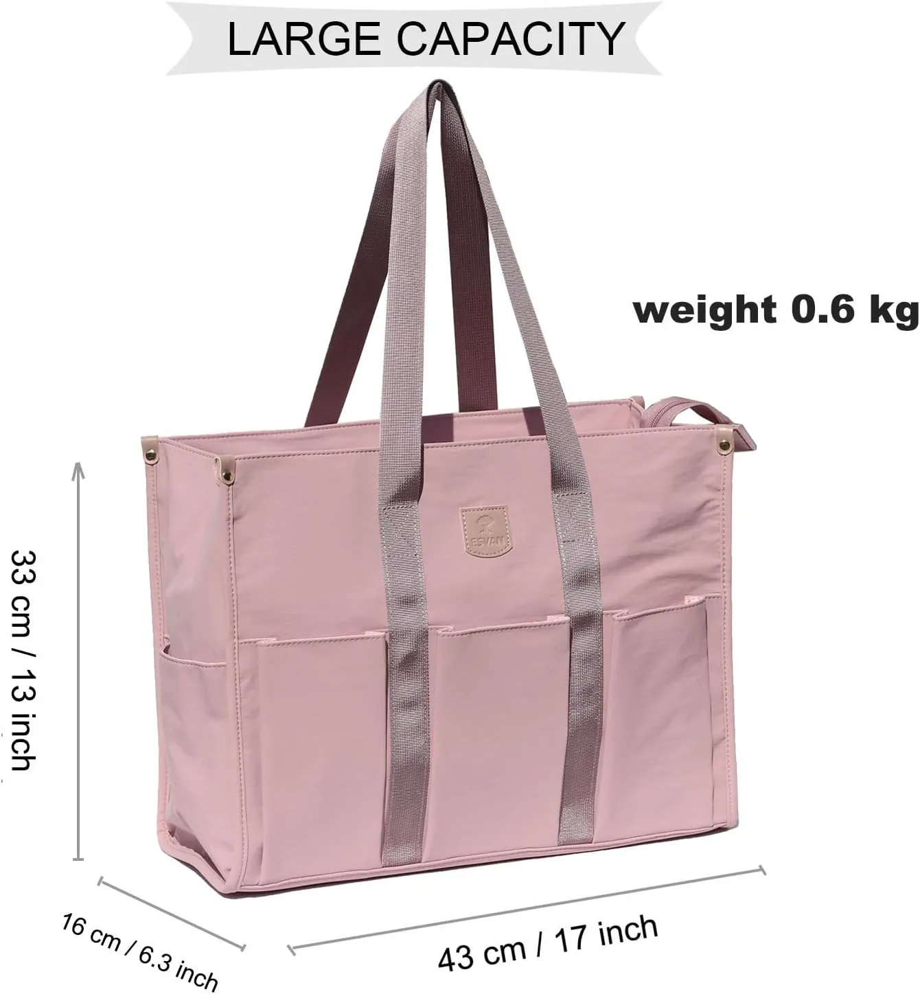 ESVAN Utility Tote Bag with Zip Top Waterproof Teacher Tote Bag for Teacher Work Women Beach