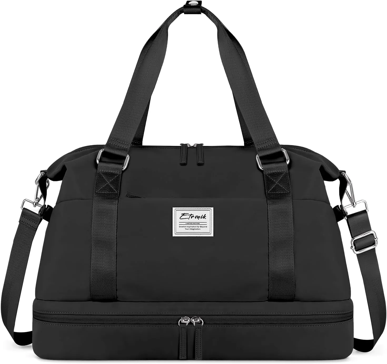 ETRONIK Weekender Bags for Women, Gym Bag with Shoes Compartment & Wet Pocket, Travel Duffel Bag with Trolley Sleeve for Personal Item Travel, Overnight Carry on Bag, Black
