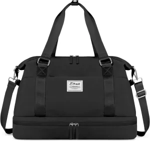 ETRONIK Weekender Bags for Women, Gym Bag with Shoes Compartment & Wet Pocket, Travel Duffel Bag with Trolley Sleeve for Personal Item Travel, Overnight Carry on Bag, Black