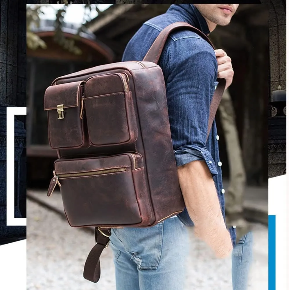 European and American Men's Large Briefcase 17 Inch Multifunctional Computer Bag Retro Backpack Men's Bag