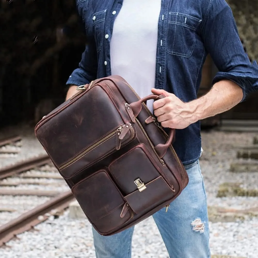 European and American Men's Large Briefcase 17 Inch Multifunctional Computer Bag Retro Backpack Men's Bag