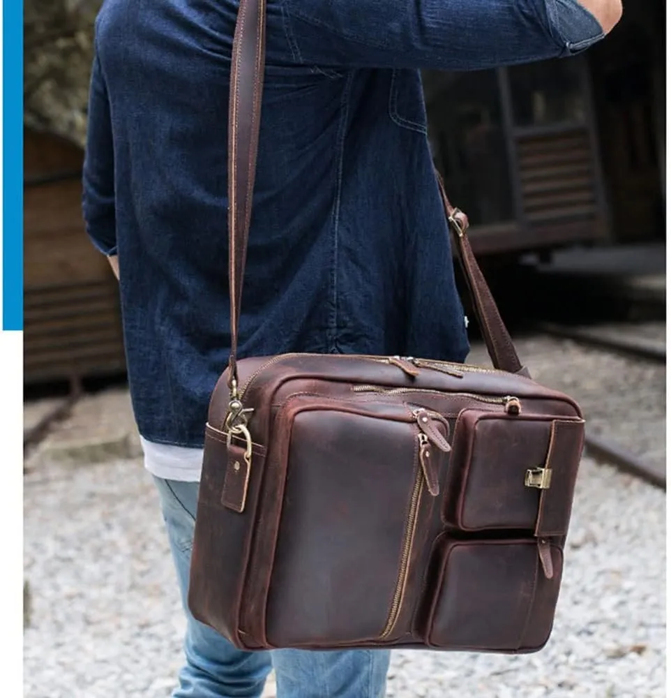 European and American Men's Large Briefcase 17 Inch Multifunctional Computer Bag Retro Backpack Men's Bag