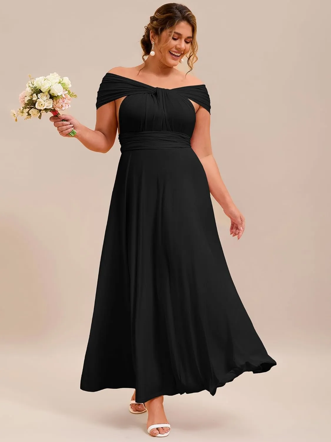 Ever-Pretty Plus Women's Summer Multi-Way Sexy Twist Wrap Maxi Convertible Plus Size Bridesmaid Dresses