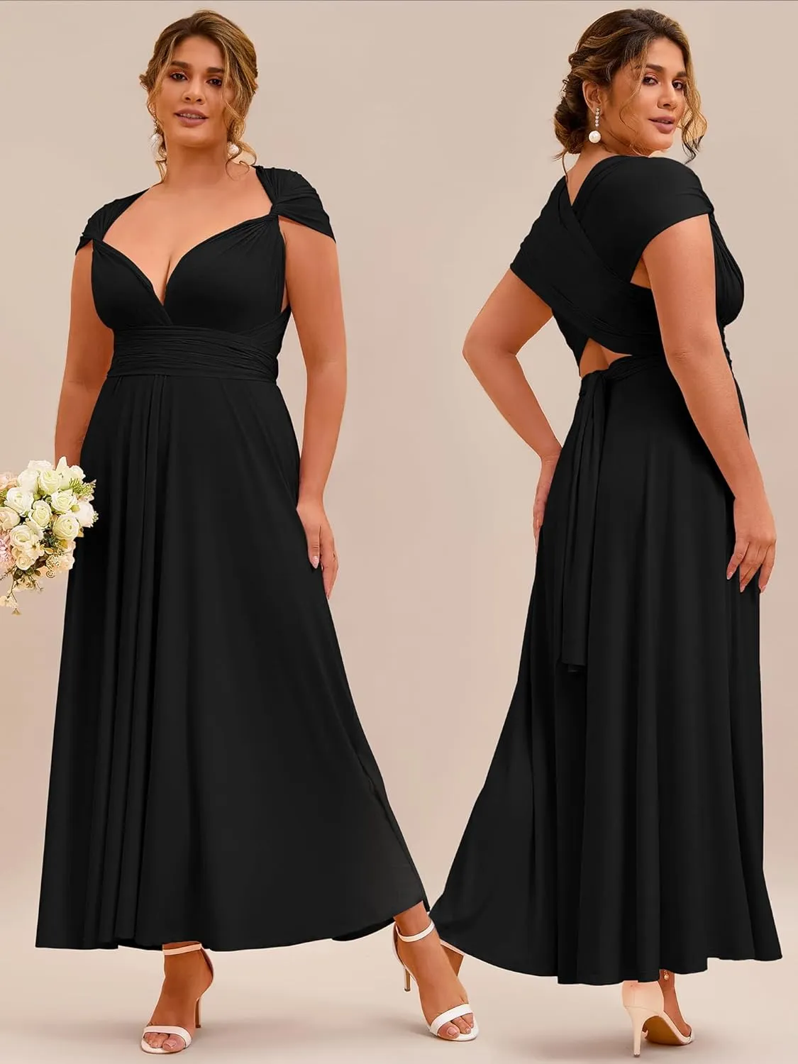 Ever-Pretty Plus Women's Summer Multi-Way Sexy Twist Wrap Maxi Convertible Plus Size Bridesmaid Dresses