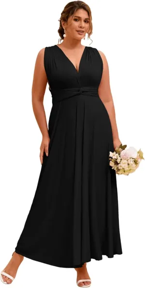 Ever-Pretty Plus Women's Summer Multi-Way Sexy Twist Wrap Maxi Convertible Plus Size Bridesmaid Dresses