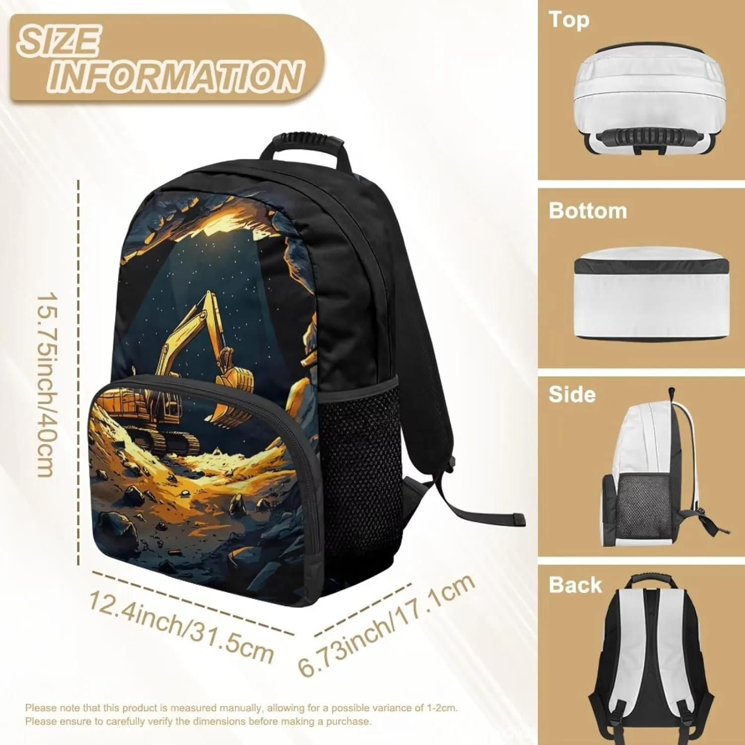 Excavator Backpack for Preschool Casual Shoulder Bag with Adjustable Strap for Kids Boys Polyester School Bag for Kindergarten Preschool Travel Hiking