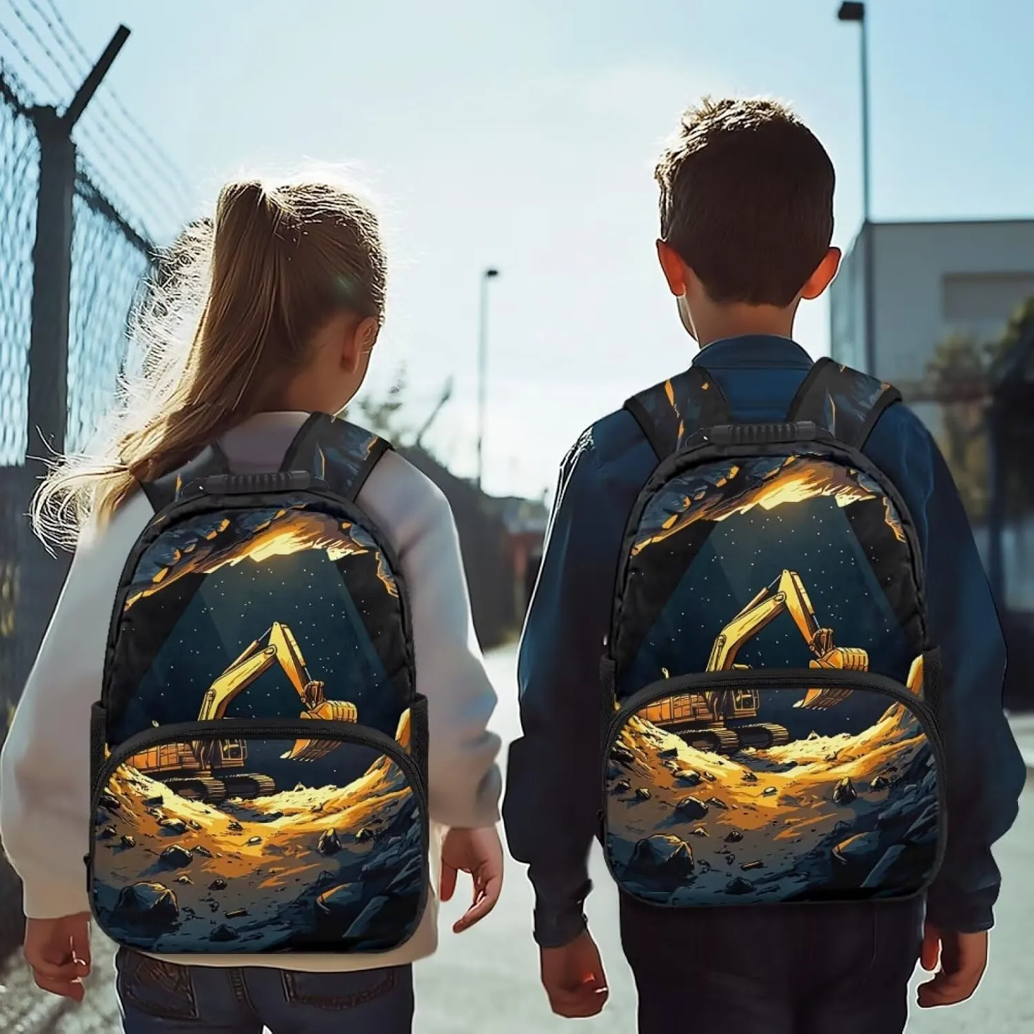 Excavator Backpack for Preschool Casual Shoulder Bag with Adjustable Strap for Kids Boys Polyester School Bag for Kindergarten Preschool Travel Hiking