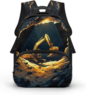 Excavator Backpack for Preschool Casual Shoulder Bag with Adjustable Strap for Kids Boys Polyester School Bag for Kindergarten Preschool Travel Hiking