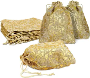 exciting Lives Set of 10 Big Designer Potli Jute Organza Pouch Favour Bags Large Christmas, New Year Gift Bags Multicolor Bags Indian Housewarming ReturnI tem Bag