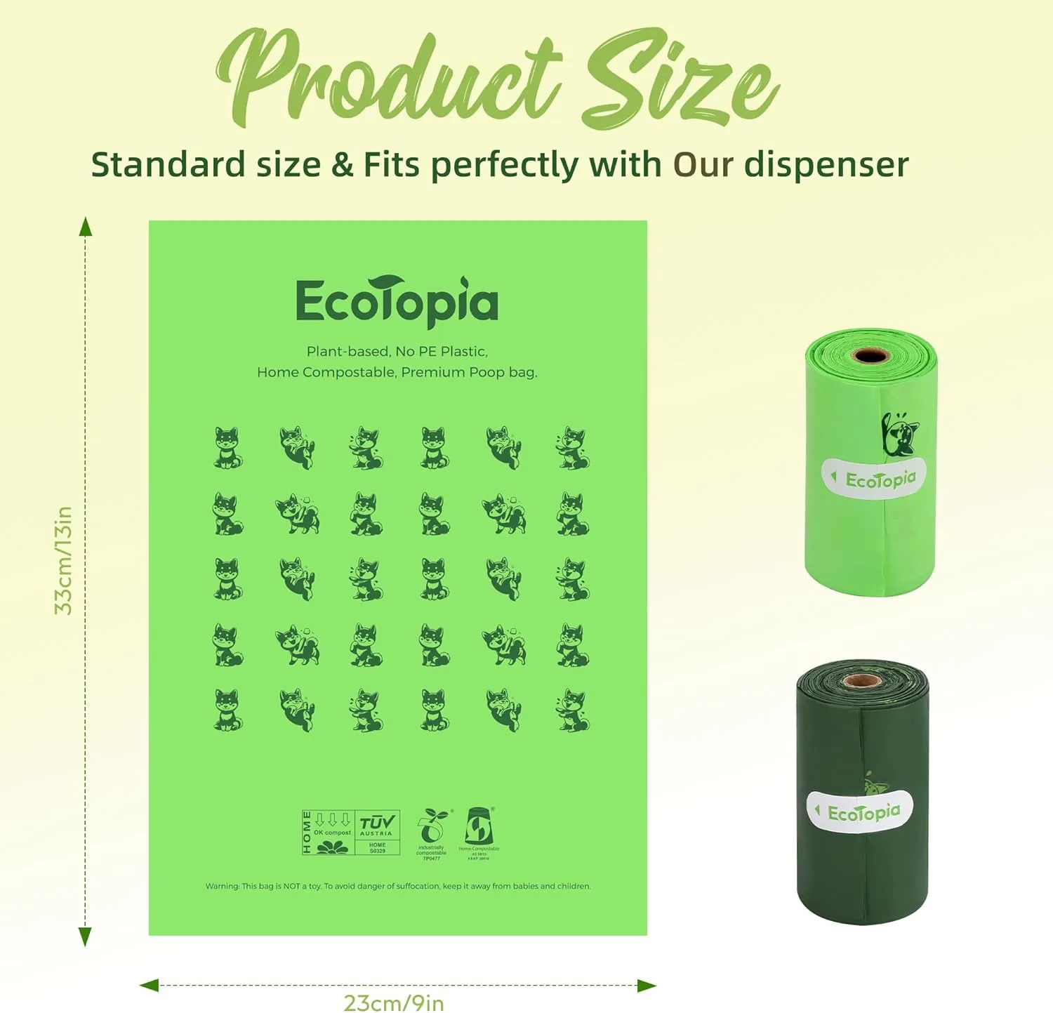 Extra 20% Thicker Dog Poop Bags (No Tearing Needed),100% Certified Biodegradable Poop Bags for Dogs,Compostable Dog Waste Bags,Cat Litter Bags,ASTM D6400 & EN 13432 Compliant,120 Bags,Dark Green
