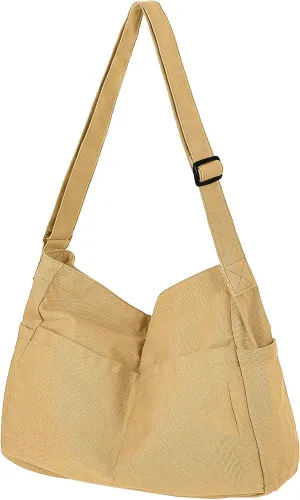 Extra Large Canvas Crossbody Tote Bag with Pockets for Women and Men, Shoulder Hobo Messenger Bags for Work and Travel