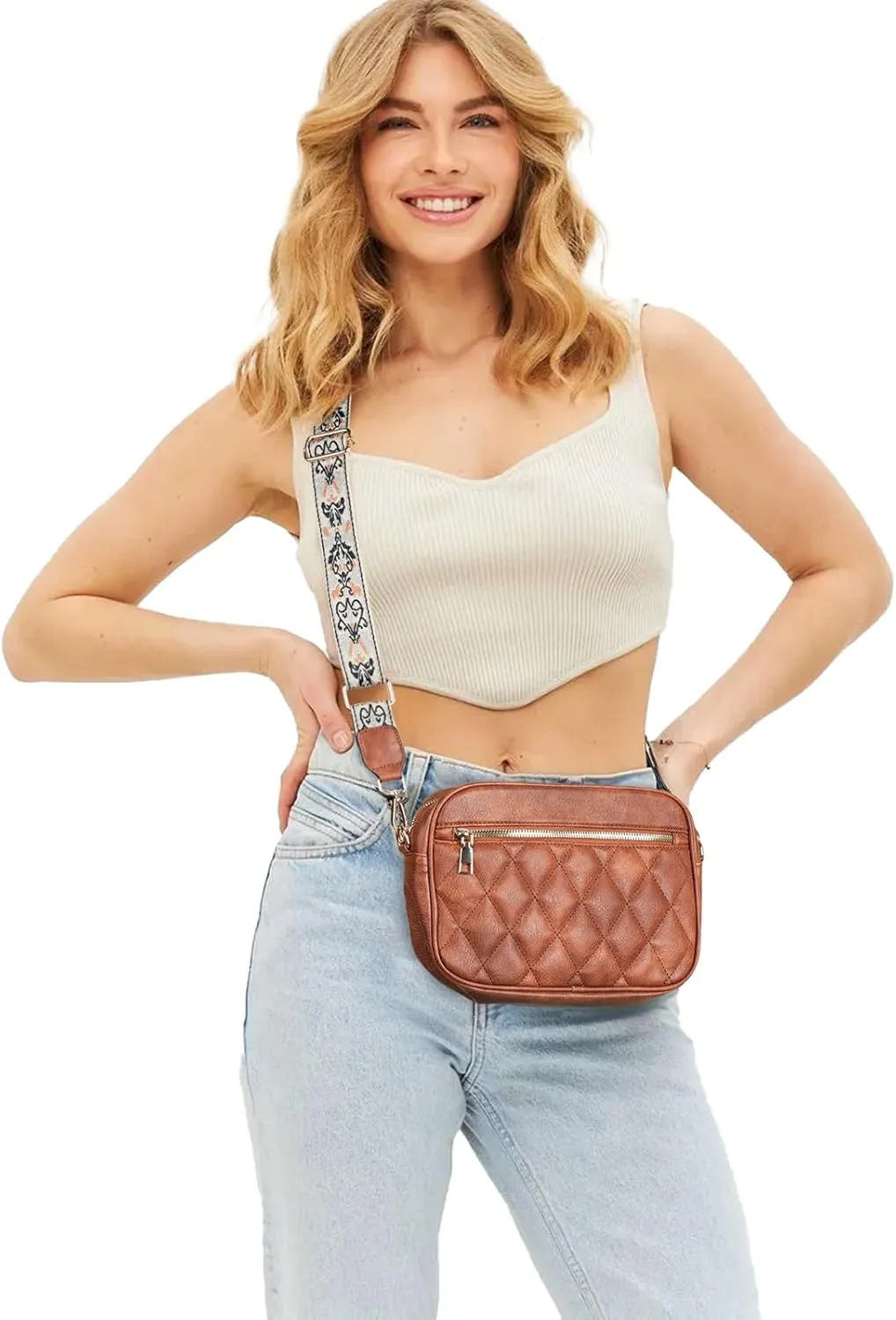 EXTREE crossbody Bags for Women,Trendy Shoulder Vegan Leather Handbags, Satchel Purse with Adjustable Wide Vintage Strap