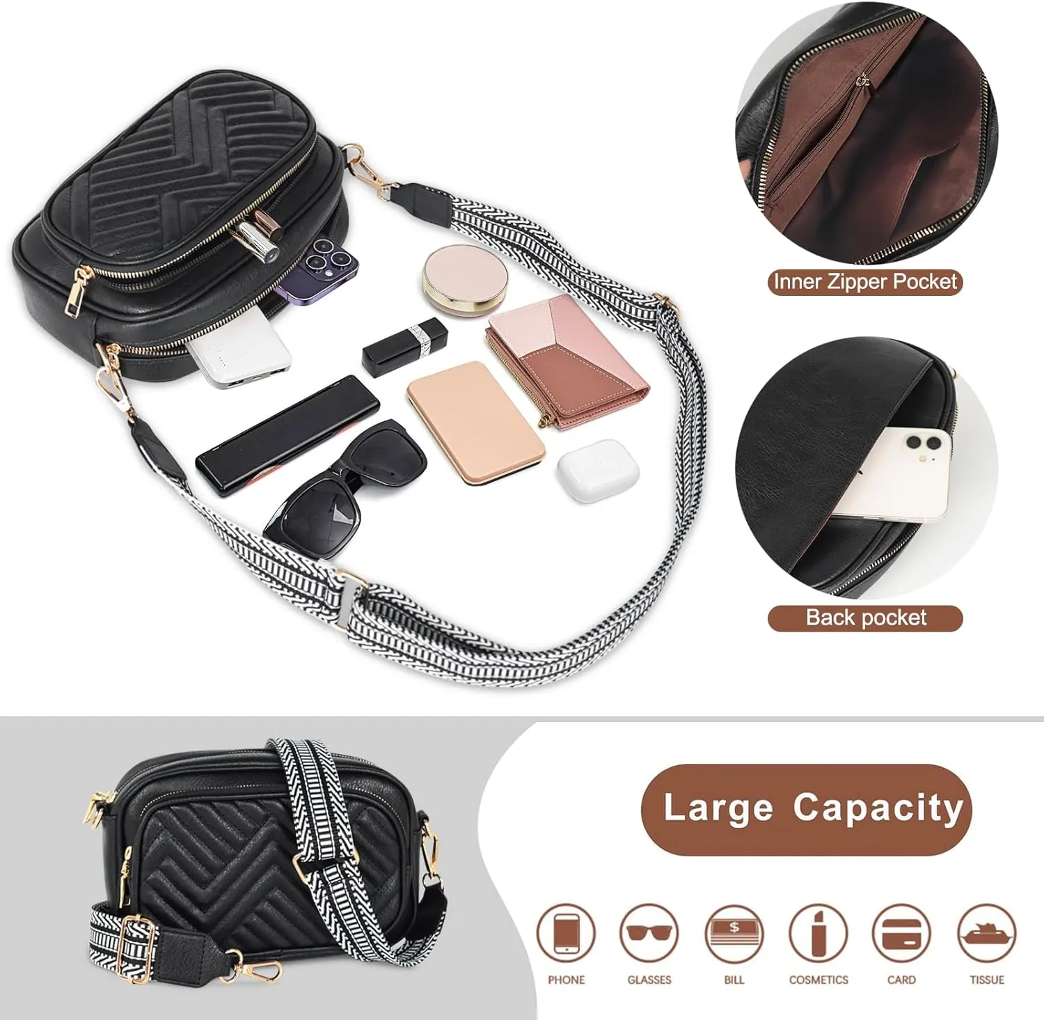 EXTREE crossbody Bags for Women,Trendy Shoulder Vegan Leather Handbags, Satchel Purse with Adjustable Wide Vintage Strap