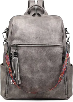 FADEON Leather Backpack Purse for Women Designer Travel Backpack Purses PU Fashion Ladies Shoulder Bag with Tassel