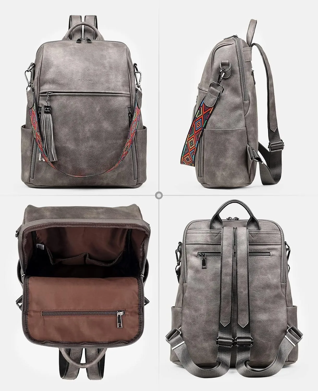 FADEON Leather Backpack Purse for Women Designer Travel Backpack Purses PU Fashion Ladies Shoulder Bag with Tassel
