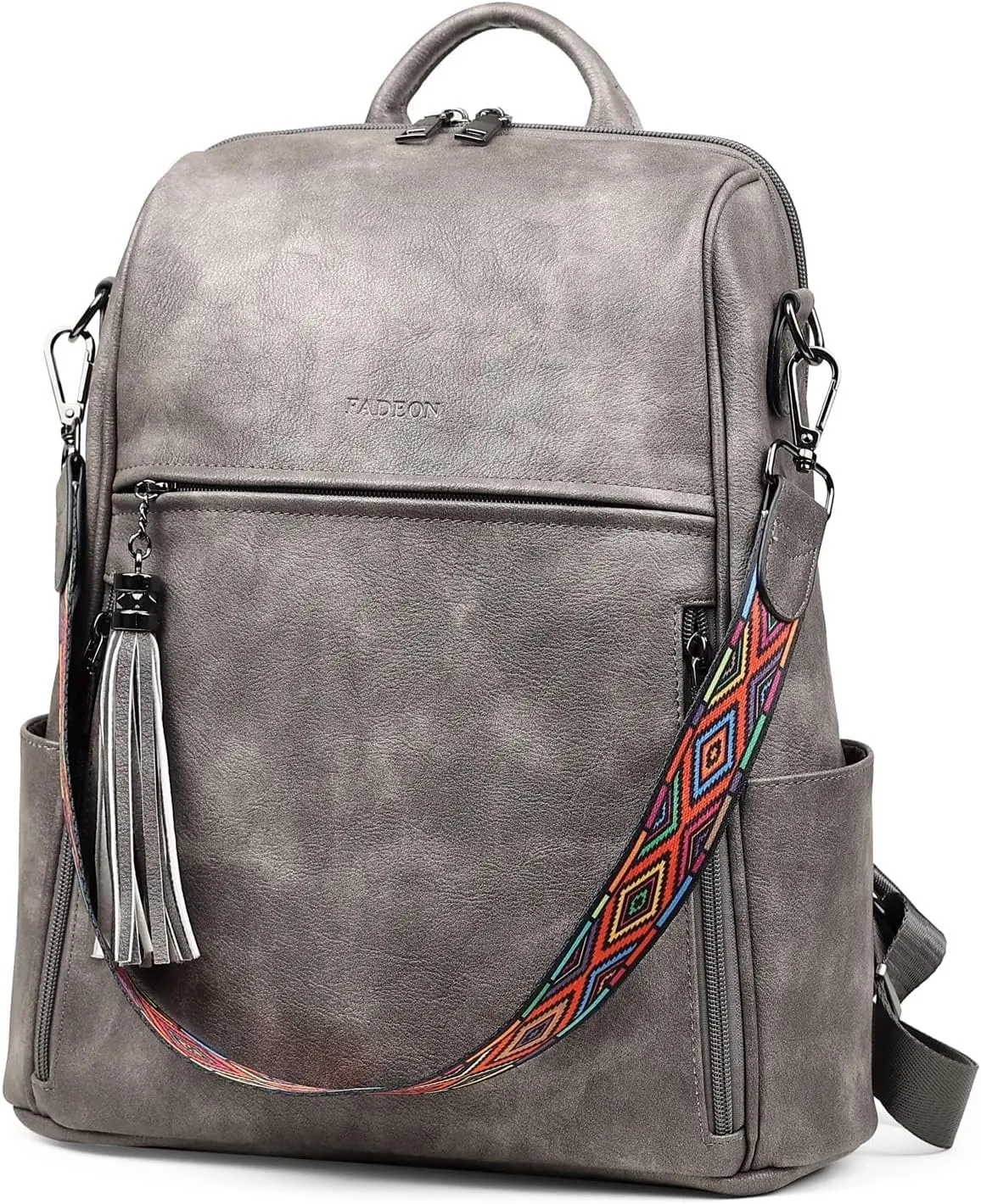 FADEON Leather Backpack Purse for Women Designer Travel Backpack Purses PU Fashion Ladies Shoulder Bag with Tassel