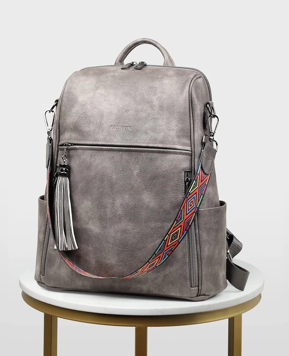 FADEON Leather Backpack Purse for Women Designer Travel Backpack Purses PU Fashion Ladies Shoulder Bag with Tassel