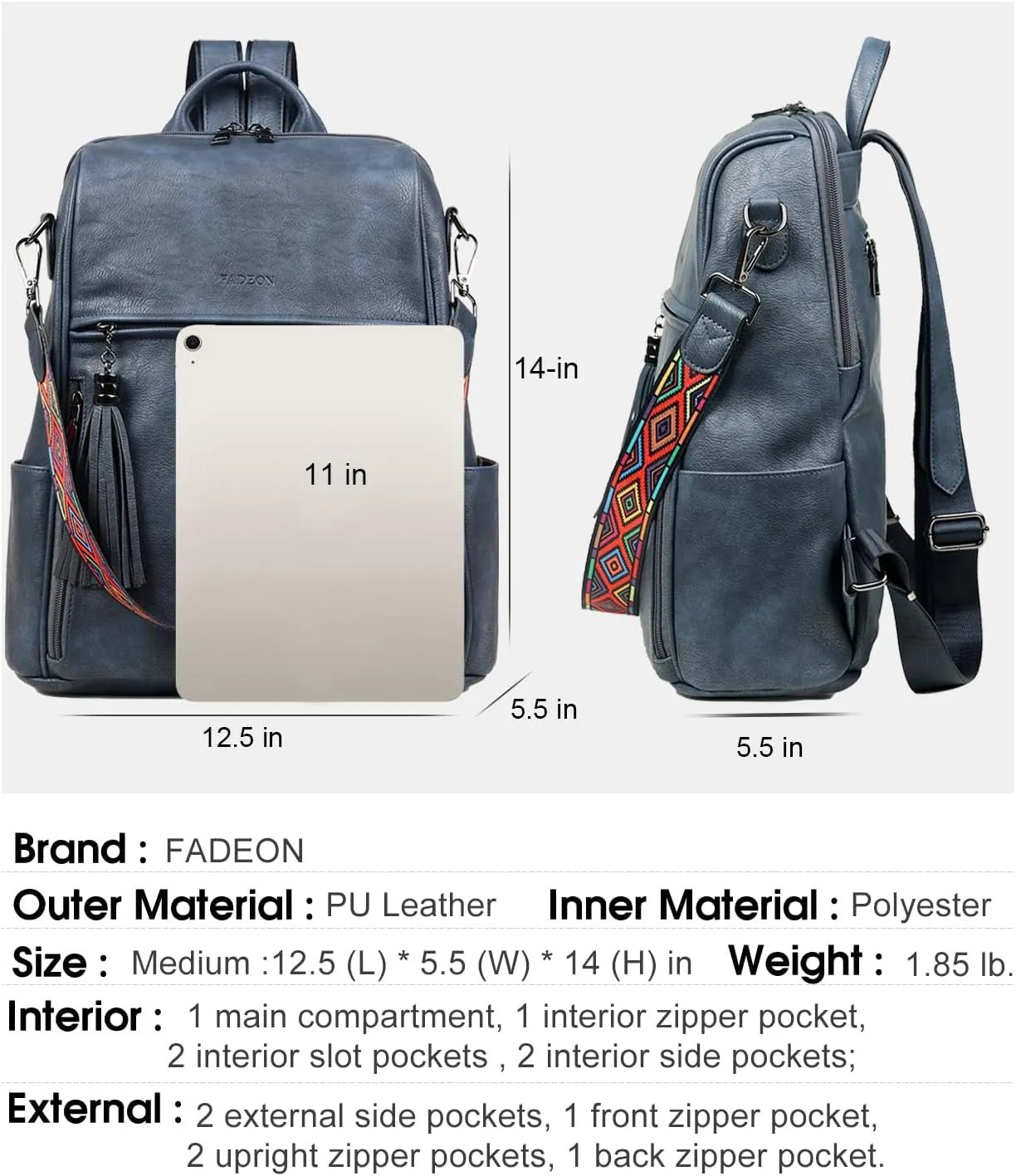FADEON Leather Backpack Purse for Women Designer Travel Backpack Purses PU Fashion Ladies Shoulder Bag with Tassel