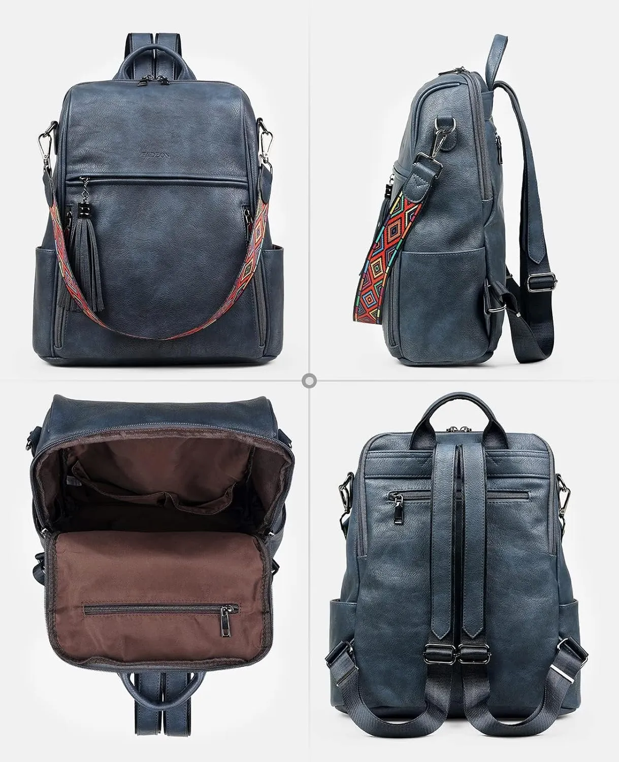 FADEON Leather Backpack Purse for Women Designer Travel Backpack Purses PU Fashion Ladies Shoulder Bag with Tassel