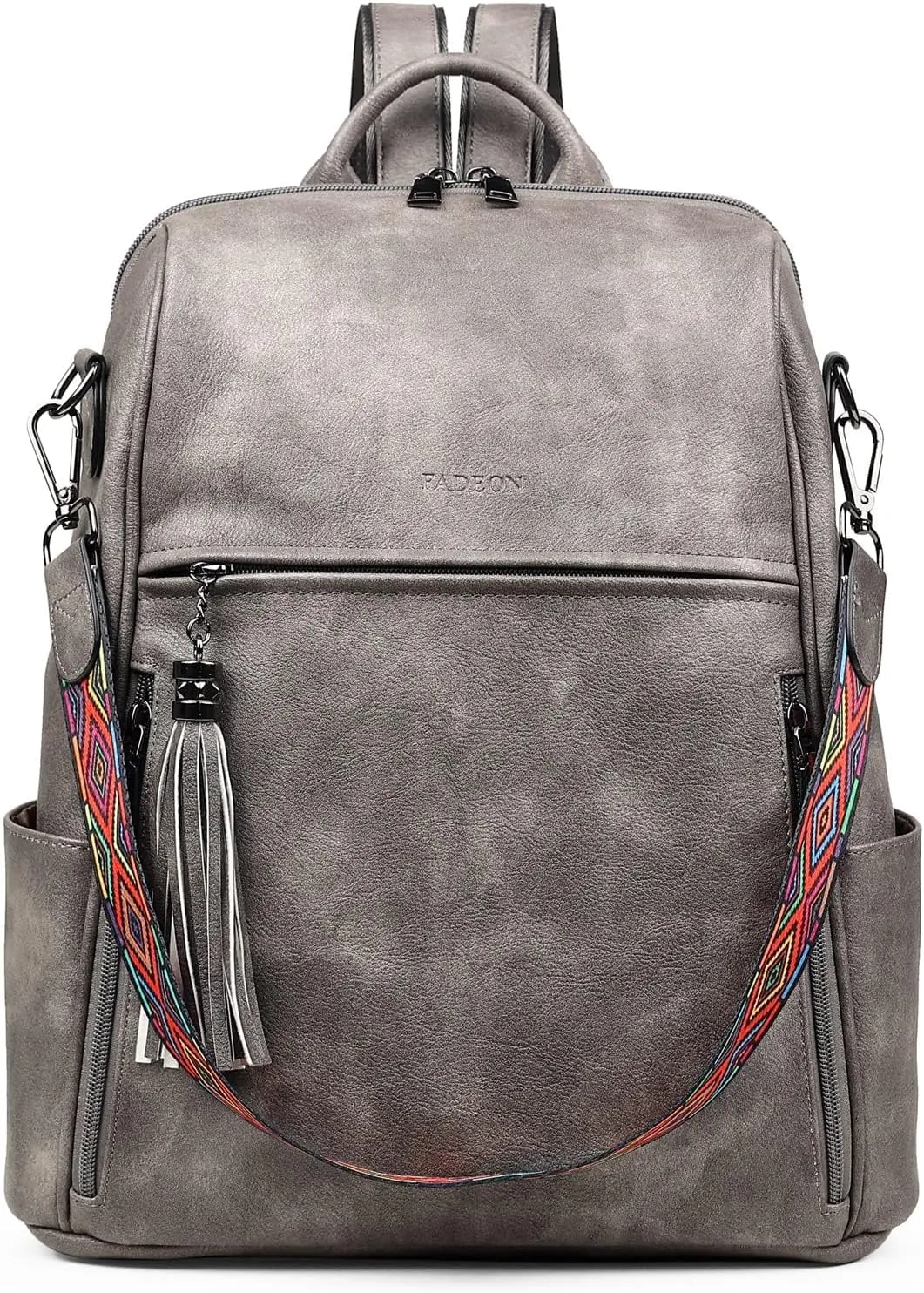 FADEON Leather Backpack Purse for Women Designer Travel Backpack Purses PU Fashion Ladies Shoulder Bag with Tassel
