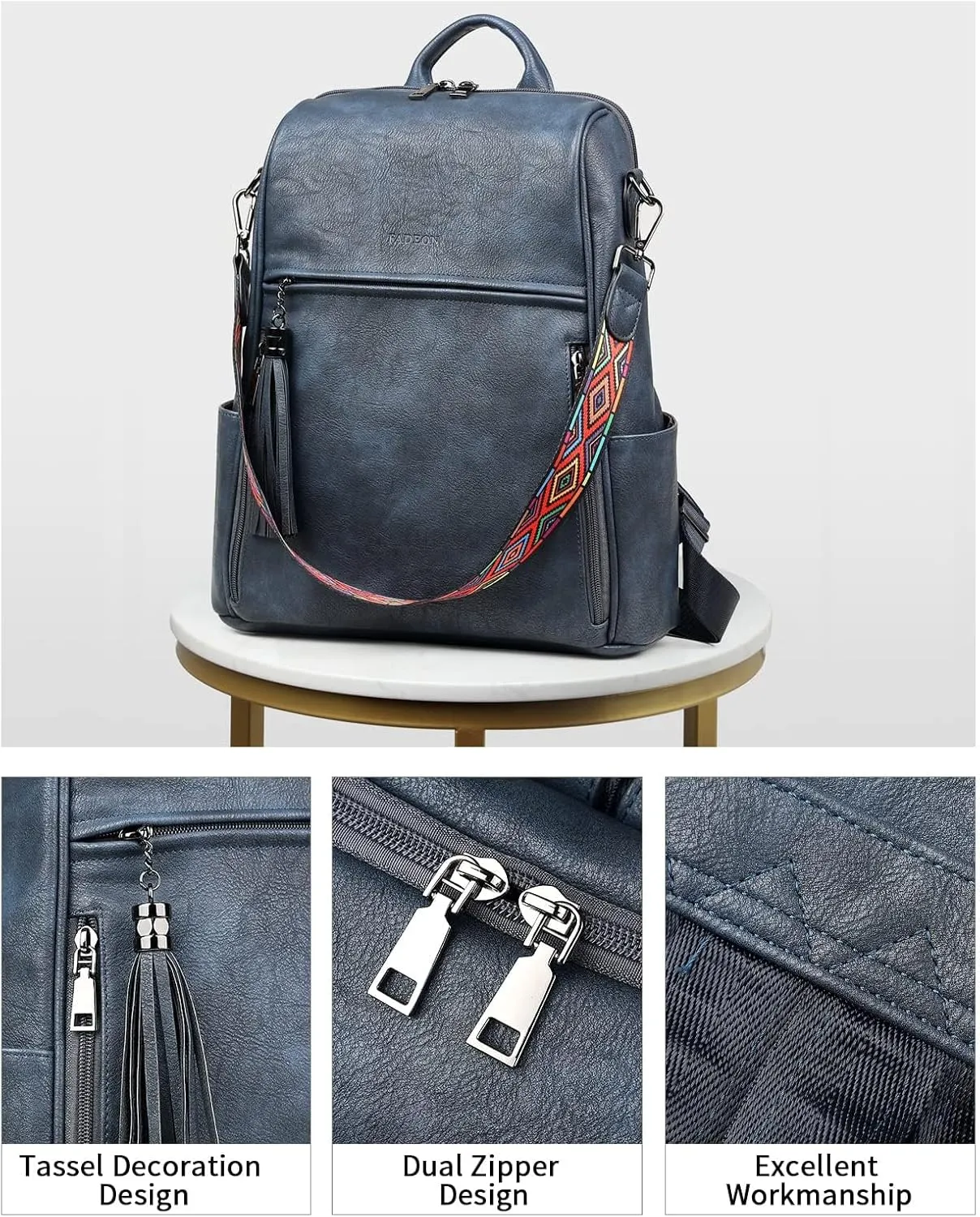 FADEON Leather Backpack Purse for Women Designer Travel Backpack Purses PU Fashion Ladies Shoulder Bag with Tassel