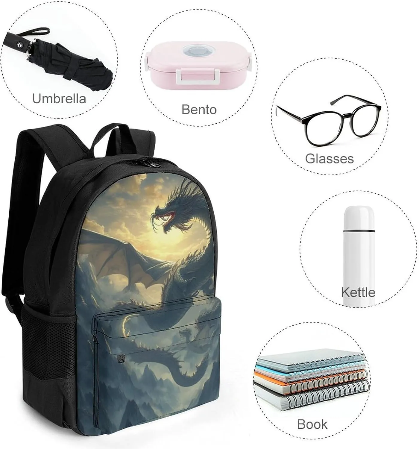 Fantasy Dragon Art Rucksacks Lightweight Multipurpose Anti-Theft Shoulder Bag Large Capacity Business Computer Bag With Smooth Zippers